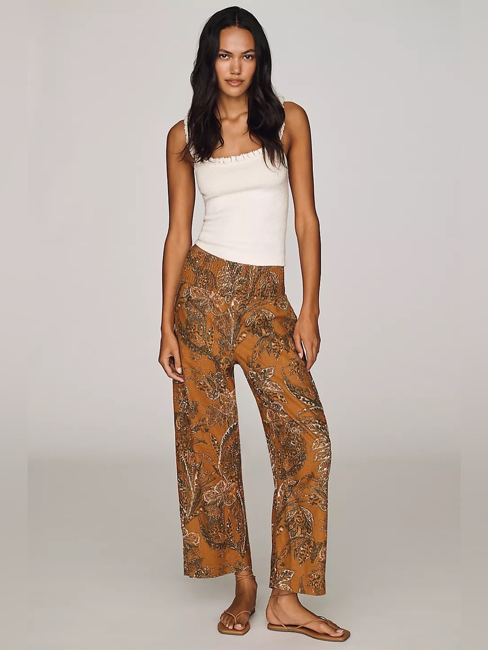 NWT Size S - Pilcro Reese Linen Blend Smocked Pull-On Barrel-Leg Pants